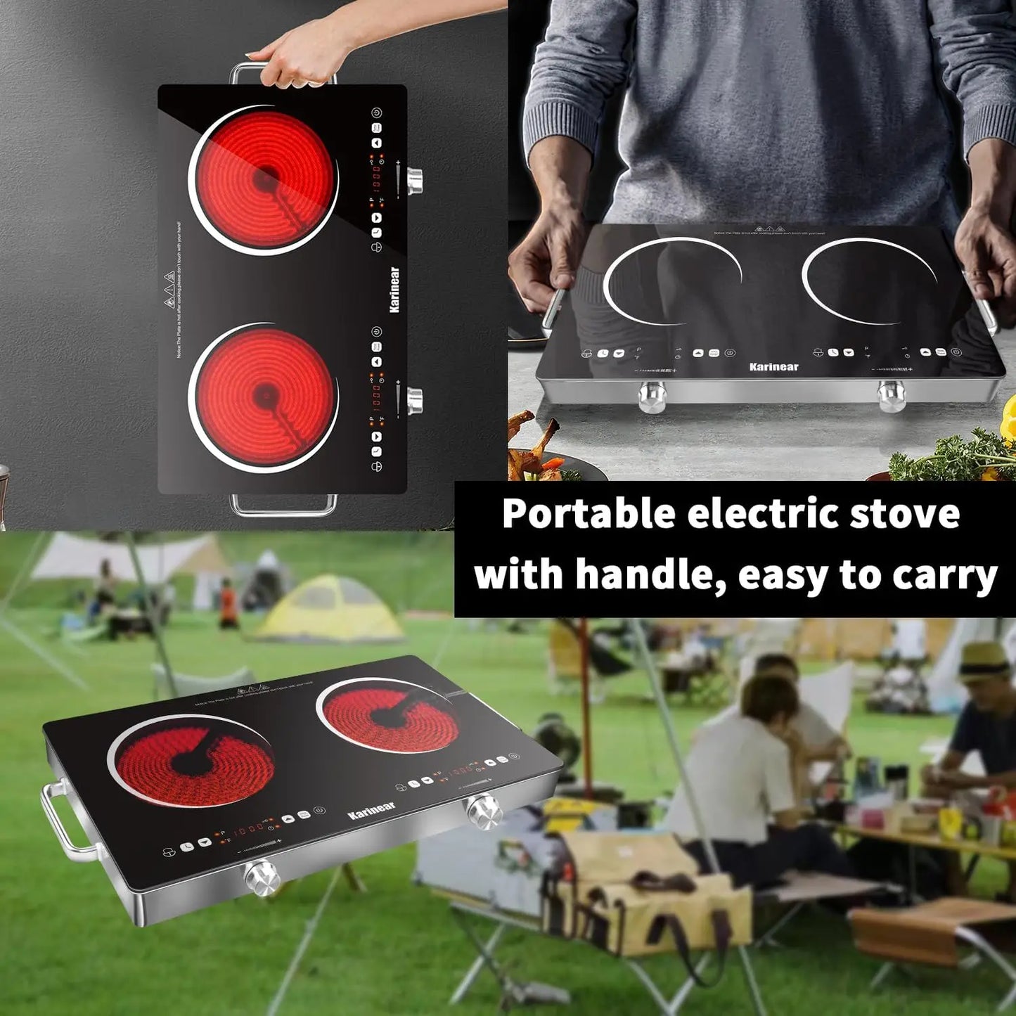 Karinear Ceramic Hob Dual Zone 3200W Plug-In Electric Cooker