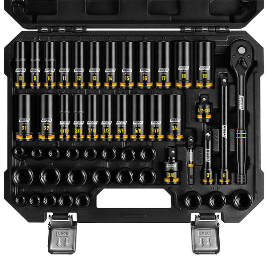 Impact Socket Set 50 Piece SAE Metric For Automotive Repairs