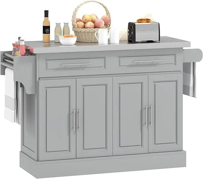 Rolling Kitchen Island Cart with Wheels and Stainless Steel Top