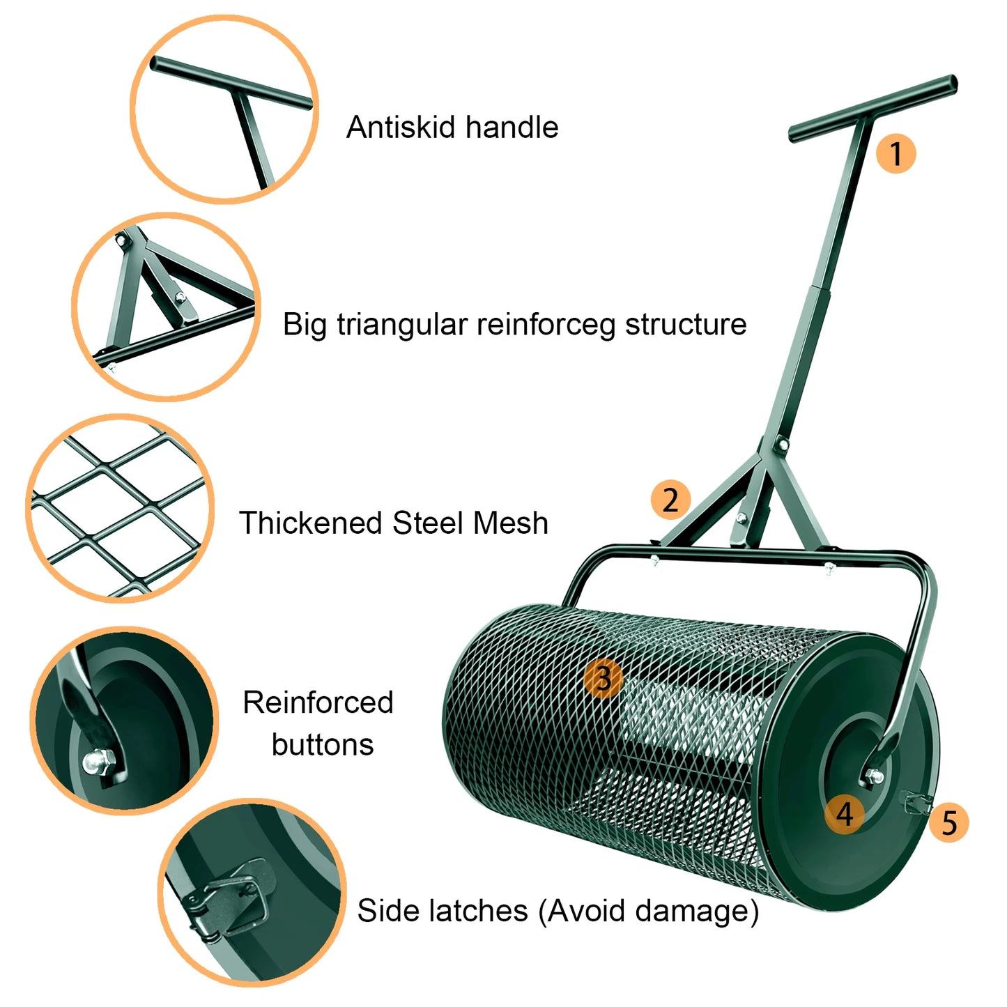 T Shape Handle Compost Peat Moss Metal Mesh Manure Spreader