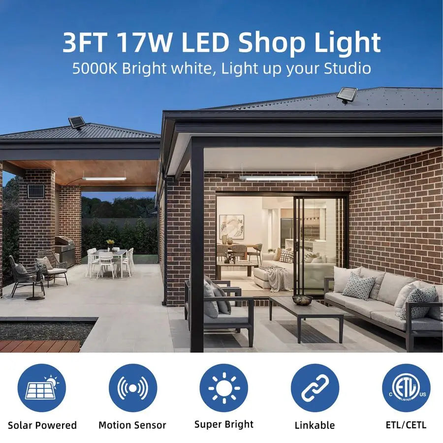Solar Powered Shop Light With Motion Sensor IP65 Waterproof