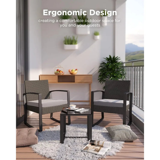 Outdoor Patio Furniture Set Rocking Bistro Rattan Coffee Table