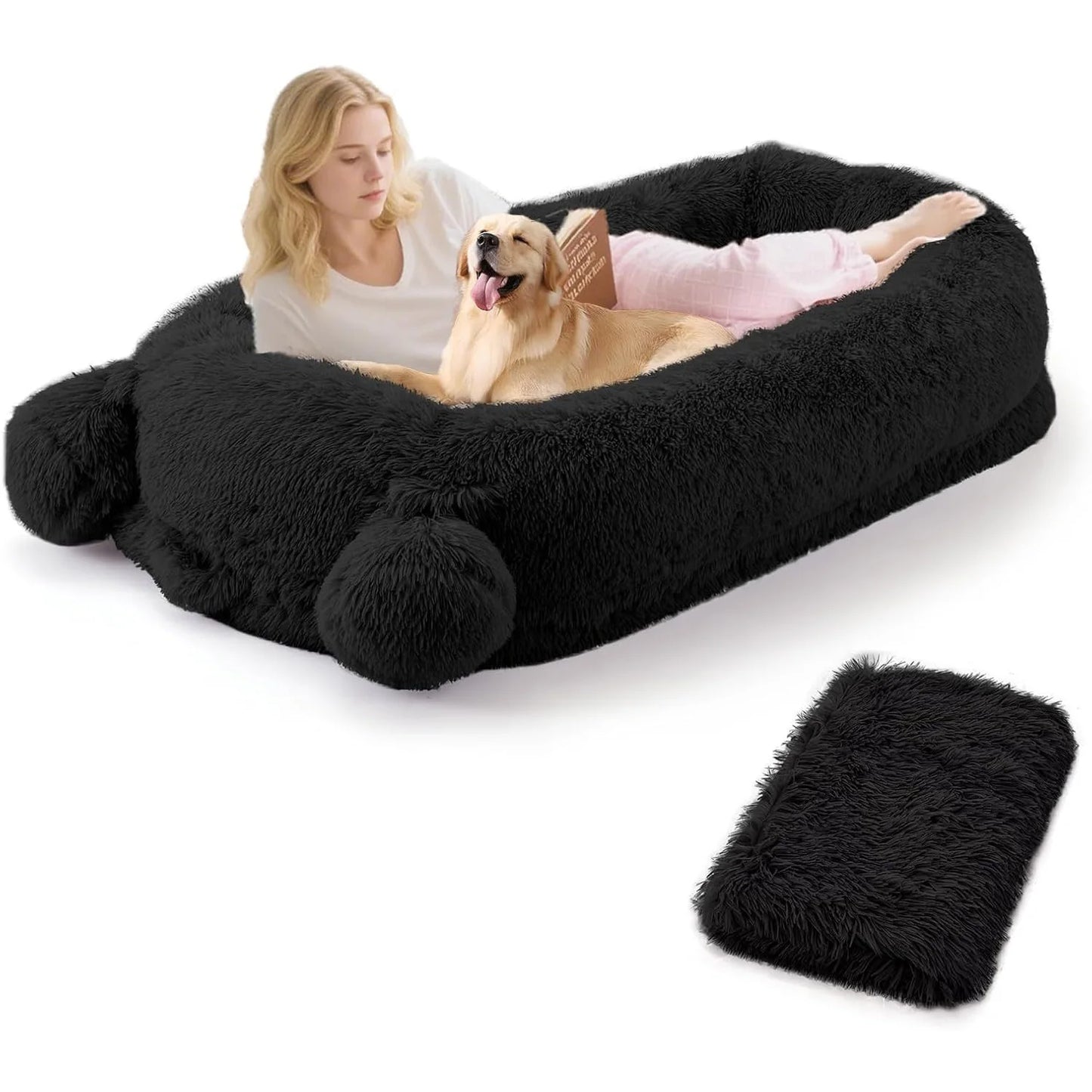 HiMISSCN Human Dog Bed With Removable Cover Pockets And Blanket