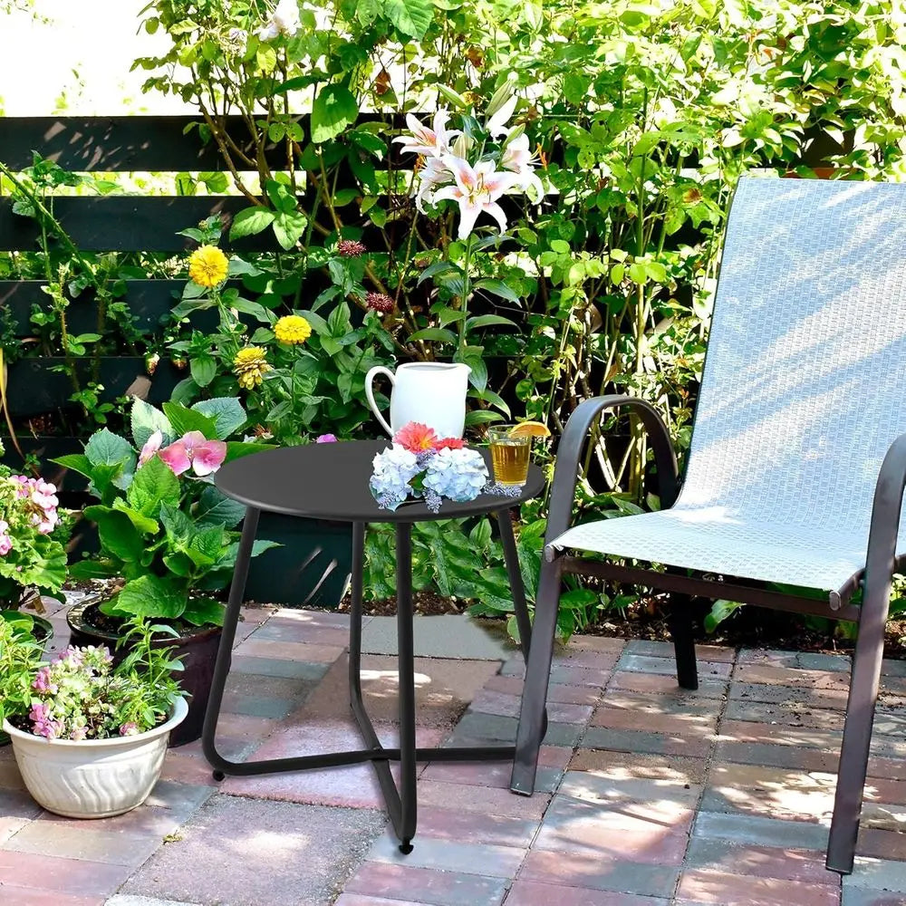 Compact Waterproof Metal Patio Side Table Portable Outdoor Indoor