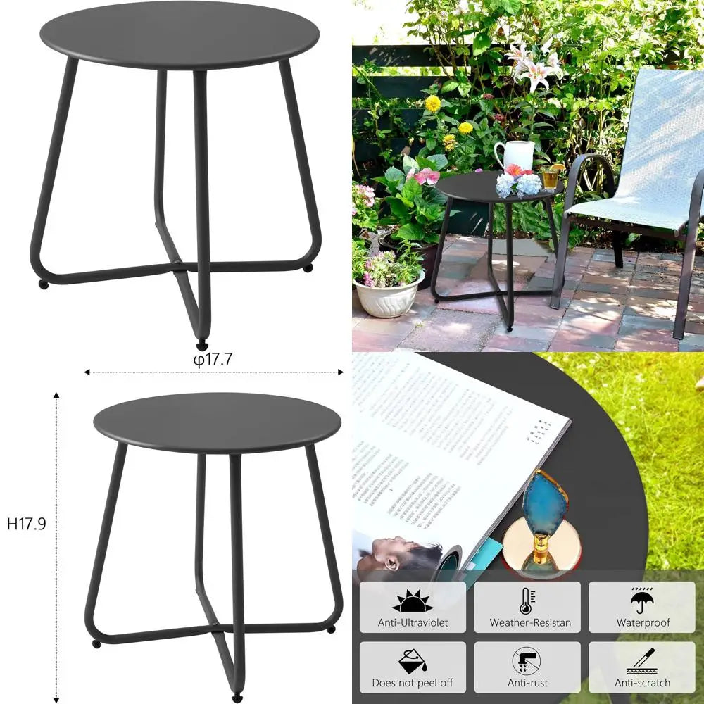 Compact Waterproof Metal Patio Side Table Portable Outdoor Indoor