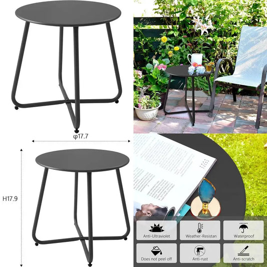 Compact Waterproof Metal Patio Side Table Portable Outdoor Indoor