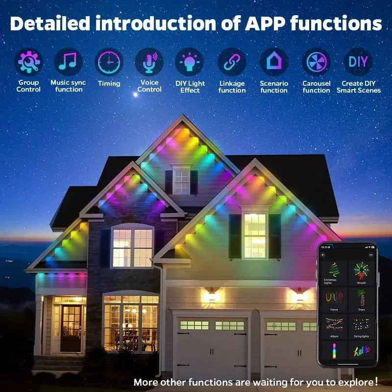 MIMIRGB Outdoor Eaves LED Light String With Bluetooth App Control