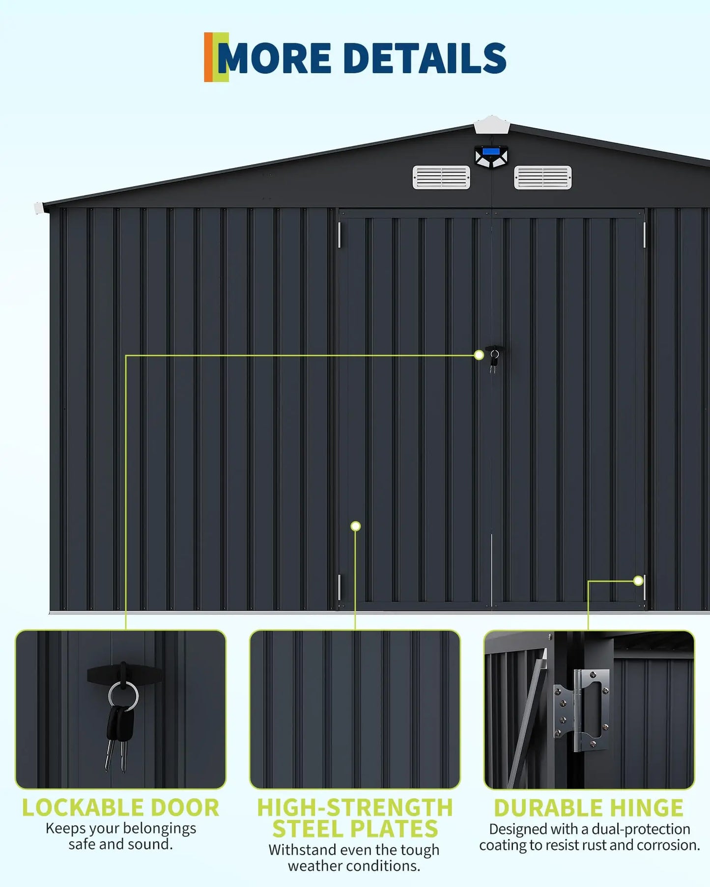 Metal Outdoor Storage Shed With Windows And Lockable Doors