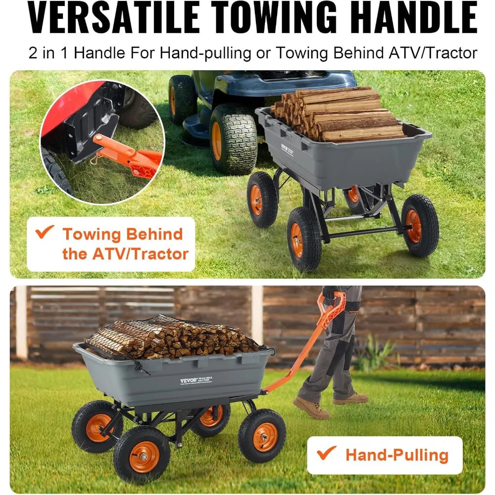 XMSJ Heavy Duty Garden Dump Cart 1500lbs Capacity Utility