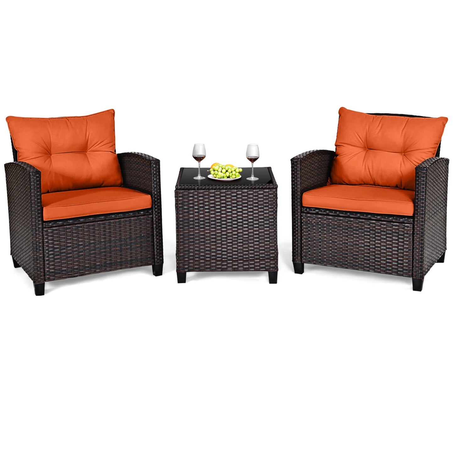 HOMASIS 3-Piece Patio Rattan Cushioned Conversation Set