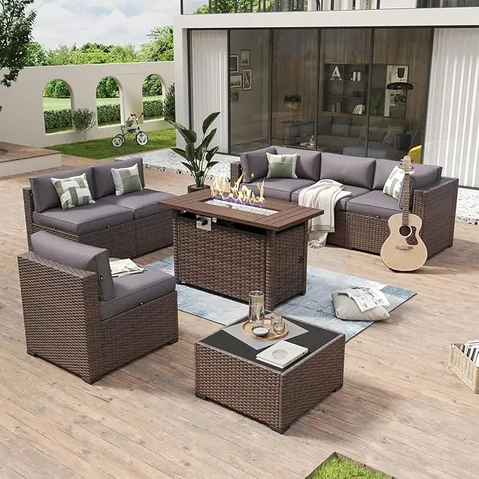 Patio Furniture Set With Fire Pit Table And Coffee Table