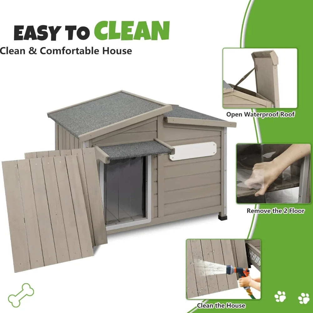 Outdoor Wooden Dog House Weatherproof With Adjustable Vent Windows