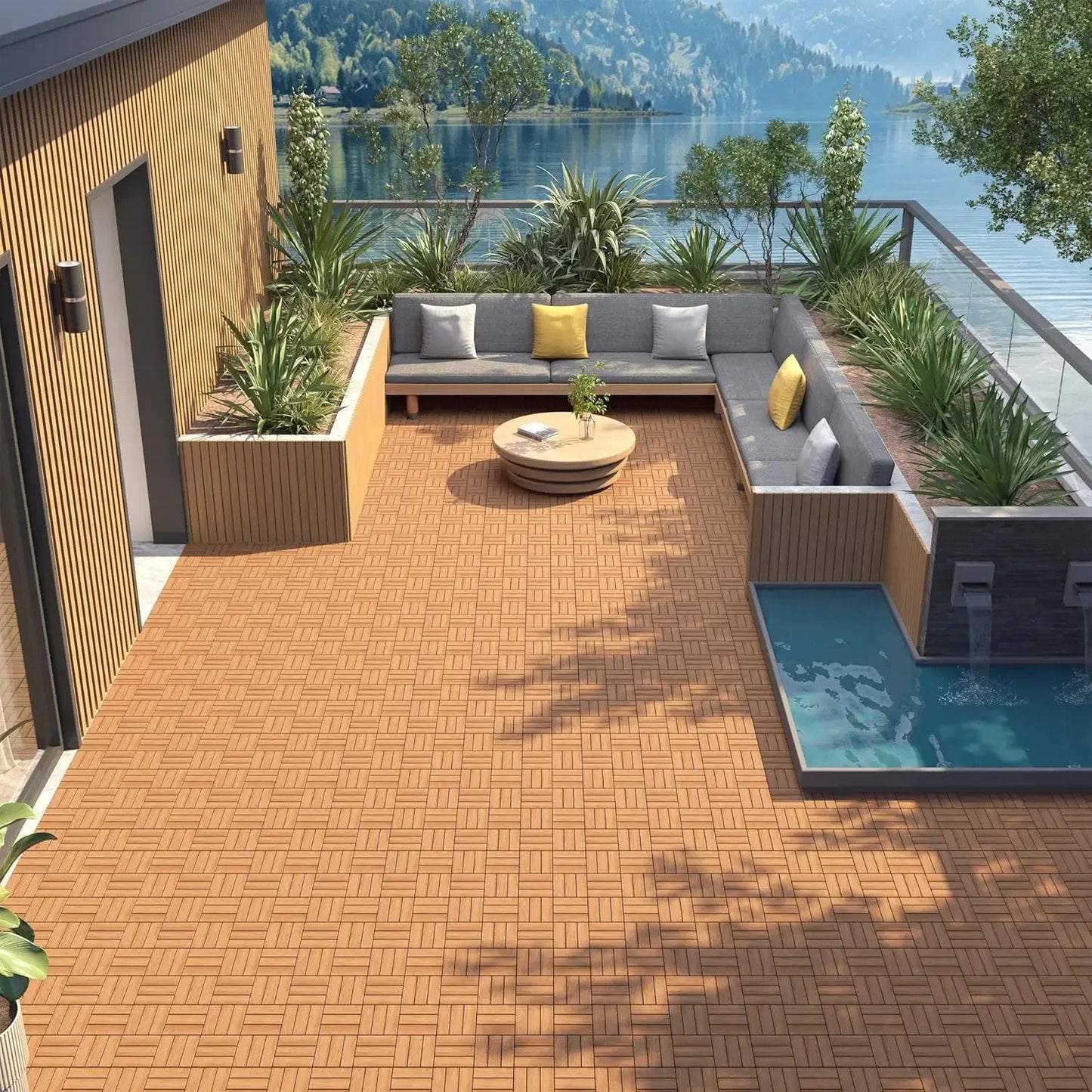 XMSJ Acacia Hardwood Interlocking Deck Tiles Waterproof