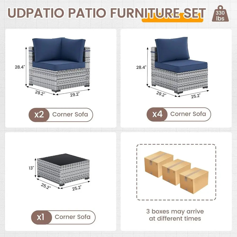 PE Wicker Outdoor Sectional Sofa Set With Tea Table