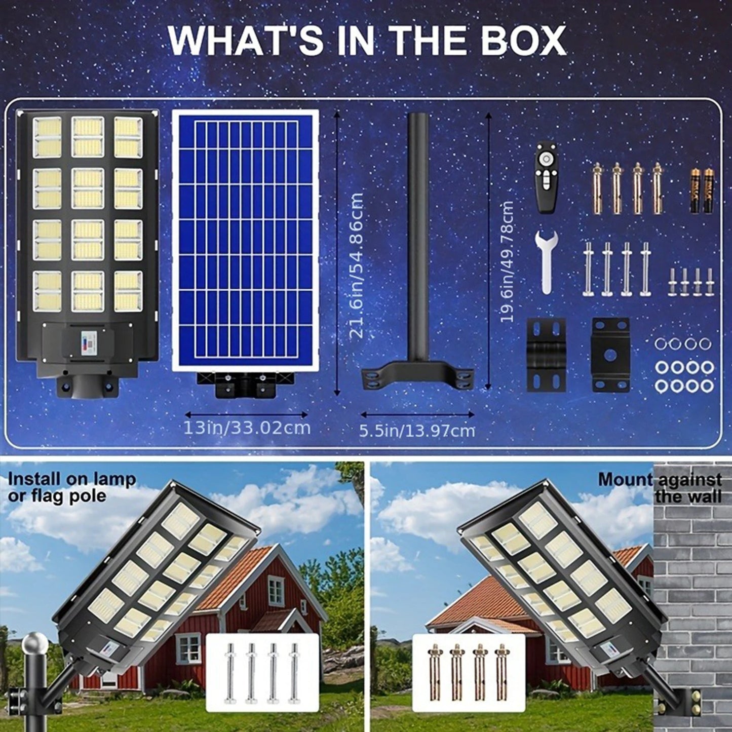 KIQUNE 5000W Solar Street Light With Motion Sensor Remote Control