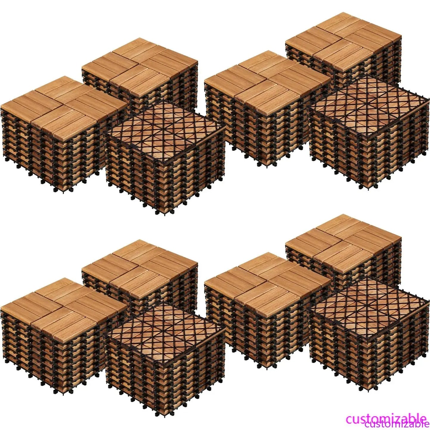 XMSJ Acacia Hardwood Interlocking Deck Tiles Waterproof