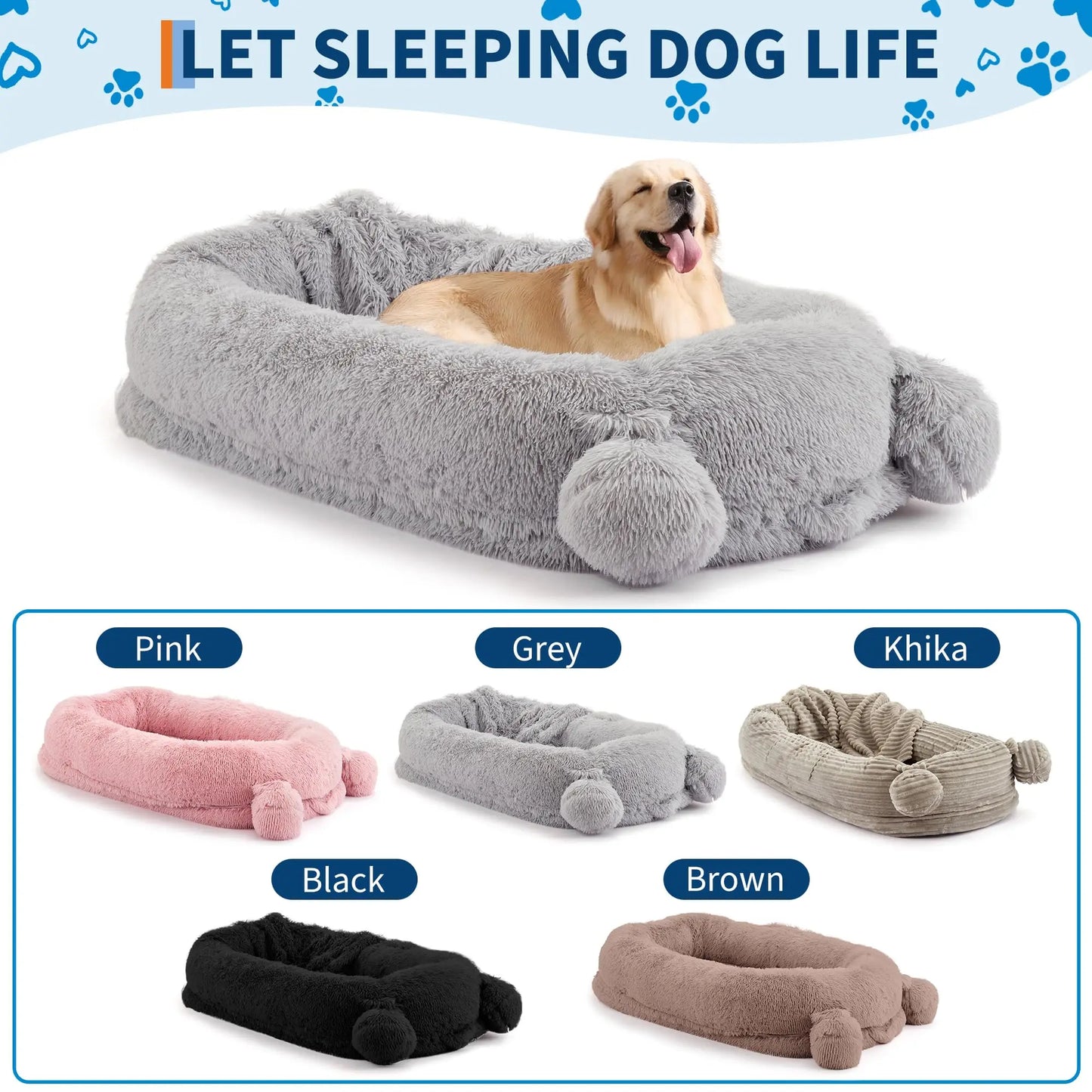 HiMISSCN Human Dog Bed With Removable Cover Pockets And Blanket