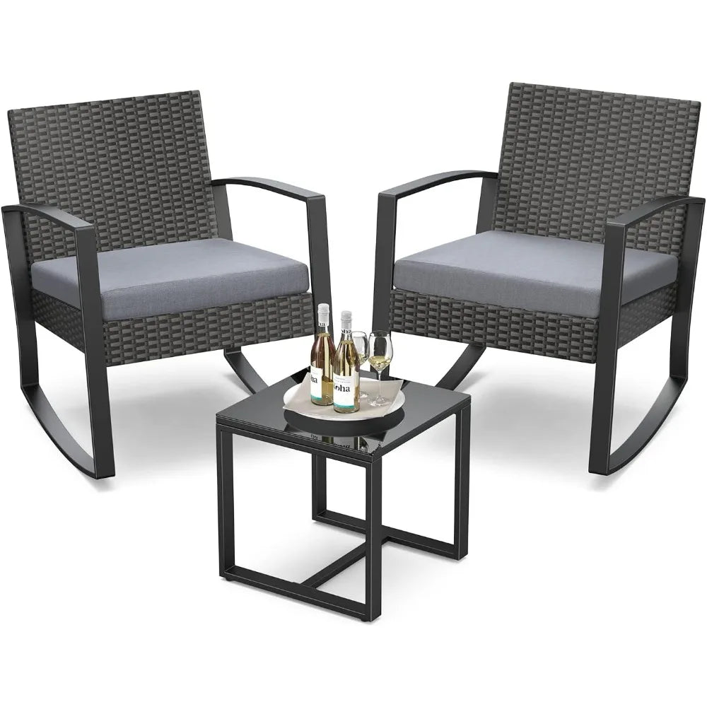 Outdoor Patio Furniture Set Rocking Bistro Rattan Coffee Table