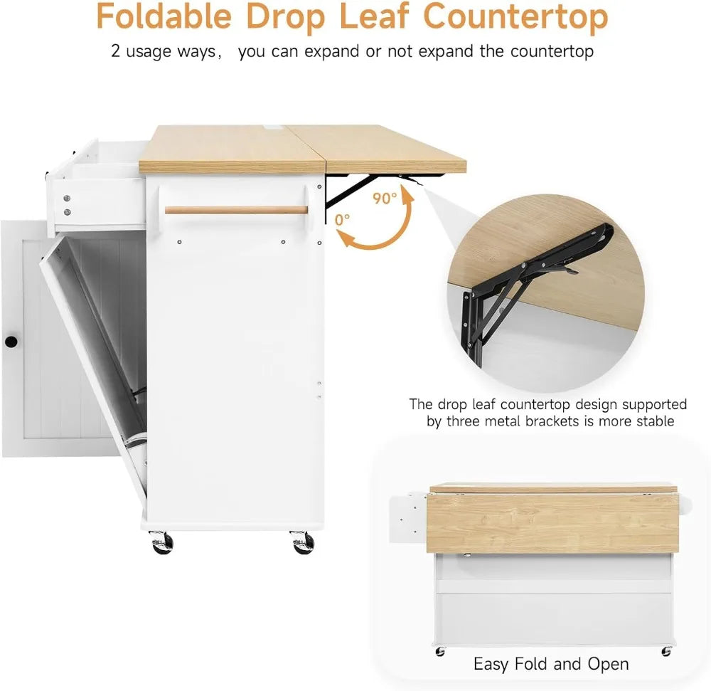 Kitchen Island With Power Outlet Drop Leaf And Knife Holder