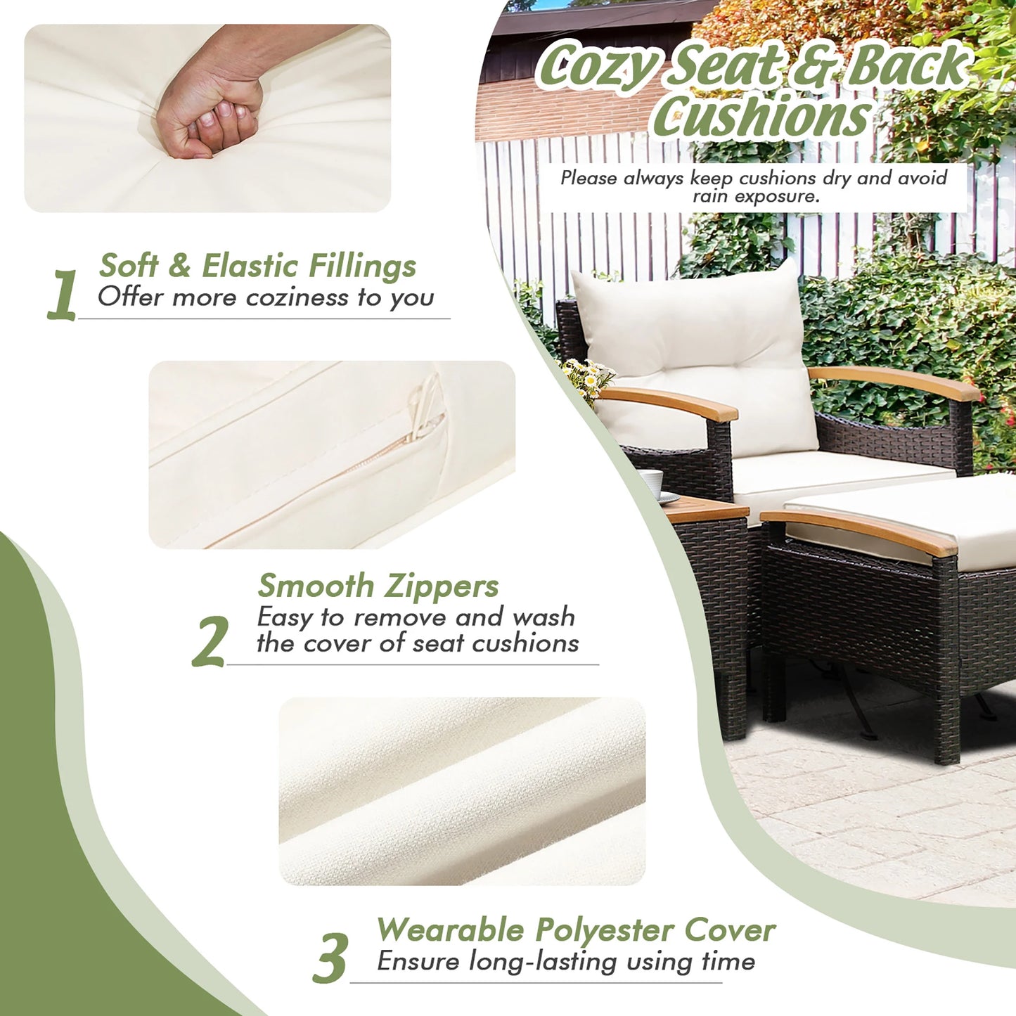 HOMASIS Patio Rattan Furniture Set With Cushioned Sofa Ottomans Table