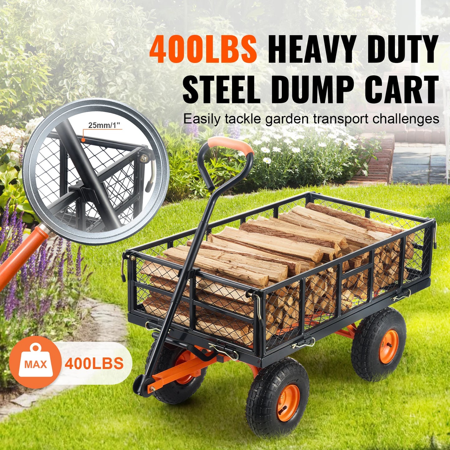 SucceBuy Garden Utility Wagon For Versatile Dump Cart