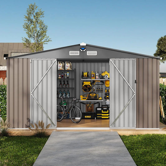 Metal Outdoor Storage Shed With Windows And Lockable Doors