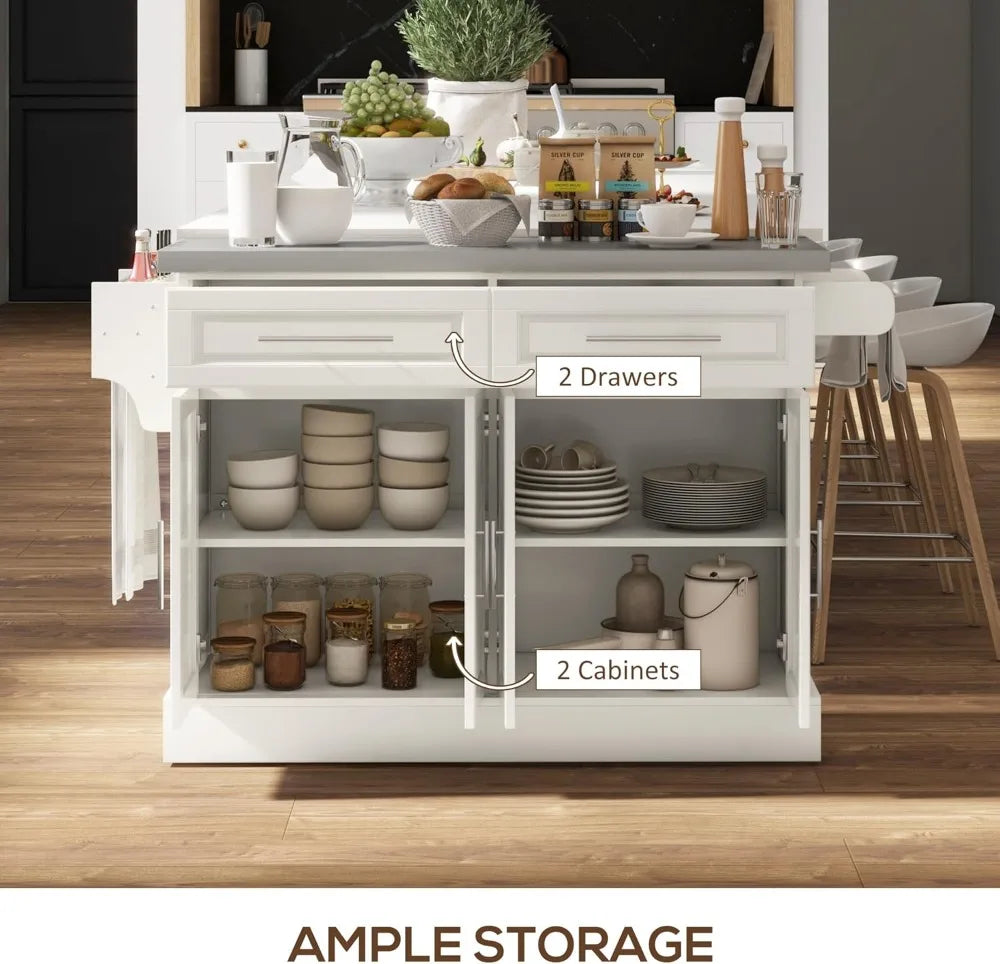 Rolling Kitchen Island Cart with Wheels and Stainless Steel Top