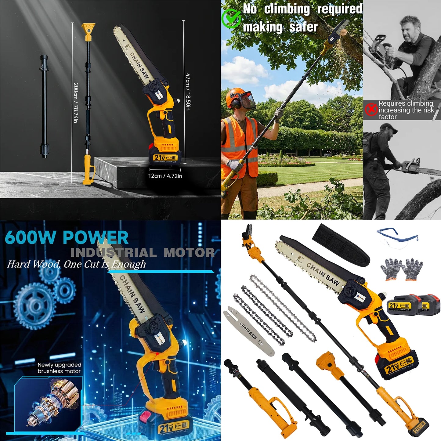 Cordless 2-In-1 Pole Saw With Extension Pole