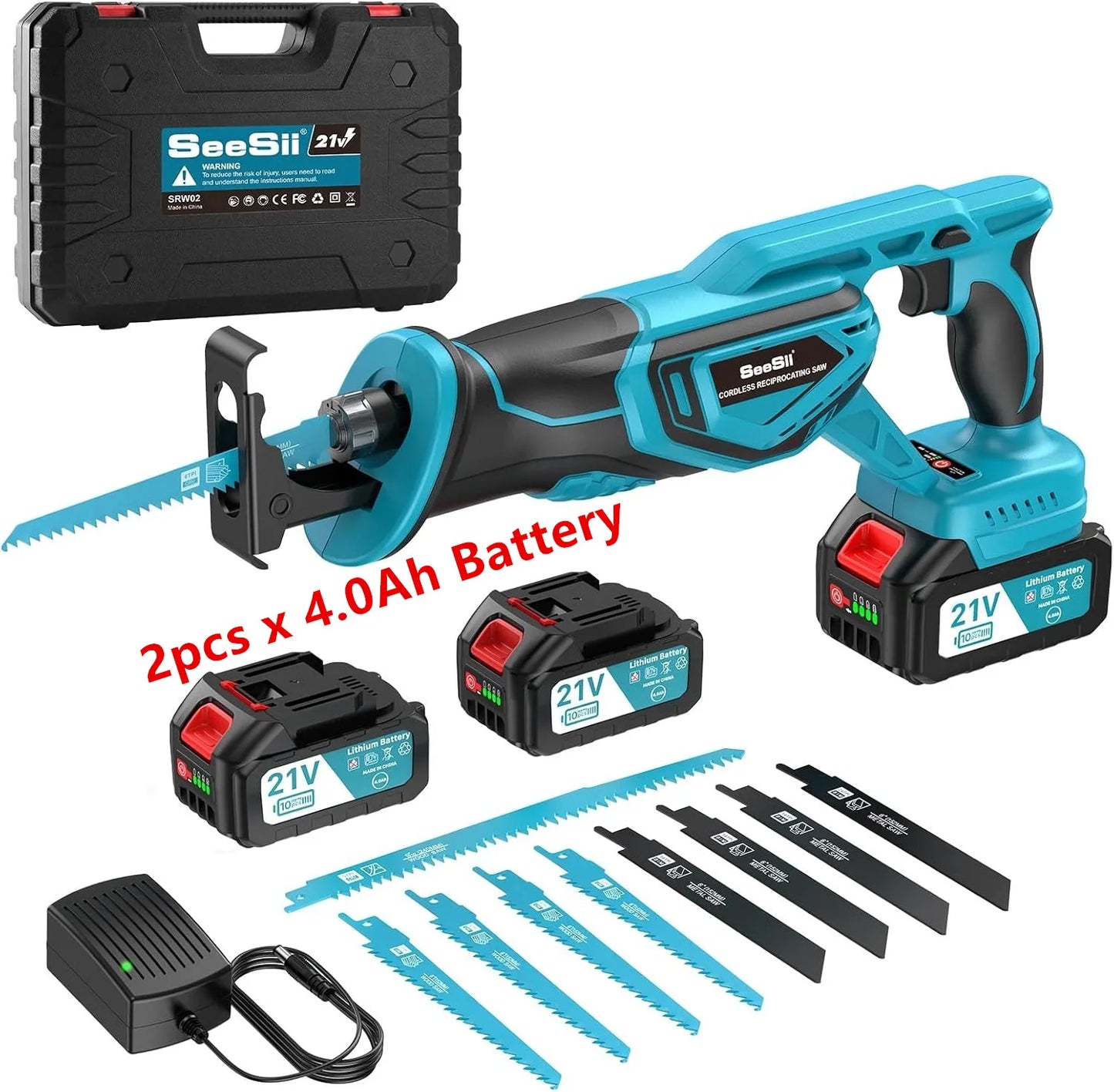 Seesii Cordless Reciprocating Saw Brushless with Batteries and Blades