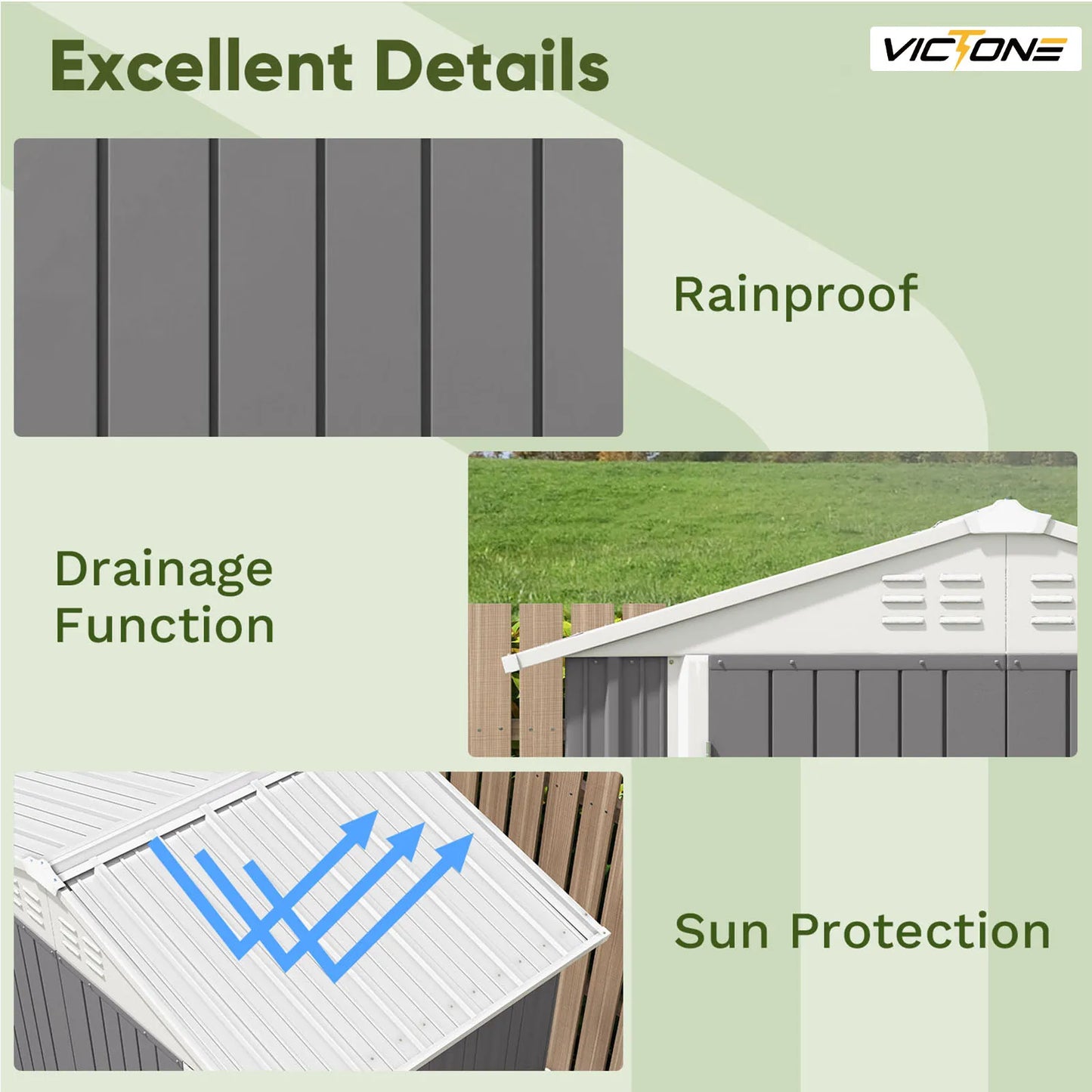 Victone Metal Outdoor Storage Shed For Garden And Backyard