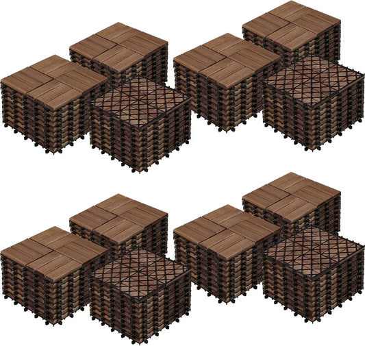 XMSJ Acacia Hardwood Interlocking Deck Tiles Waterproof