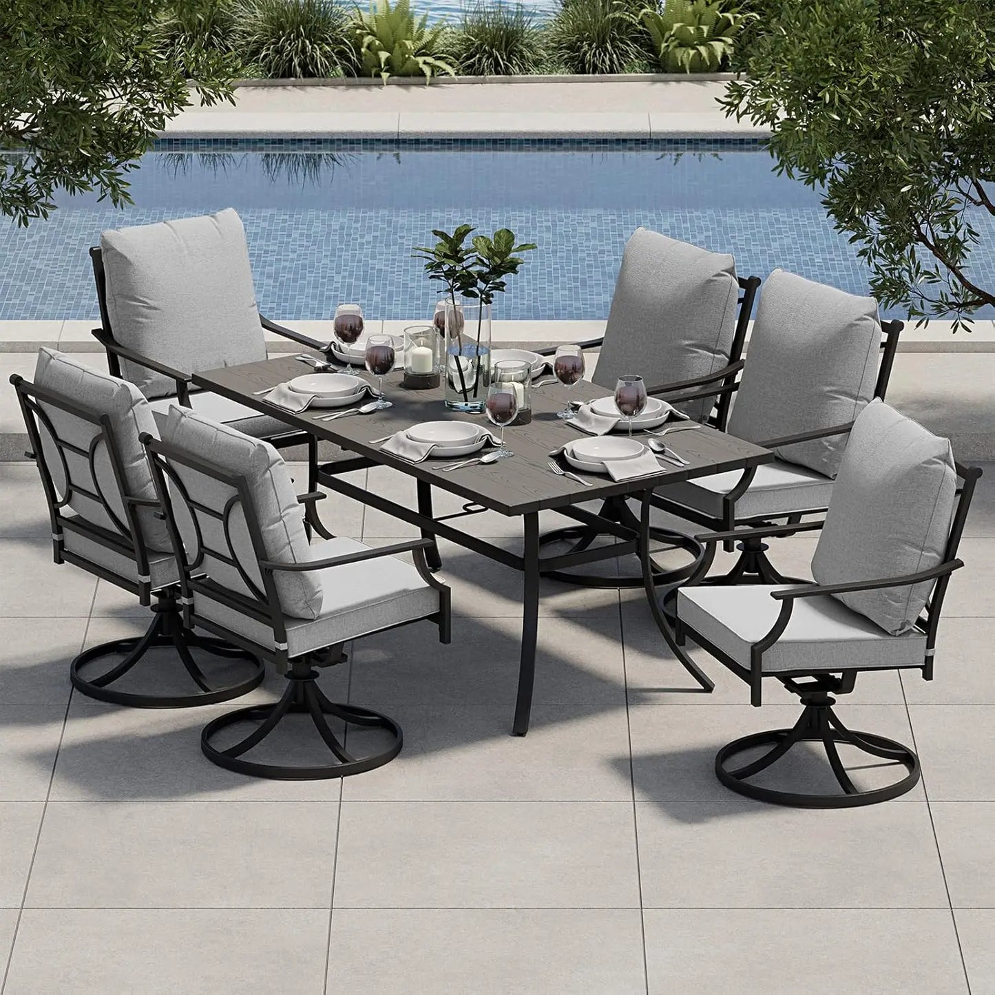 Grand Patio Faux Woodgrain Table Dining Set With Swivel Chairs