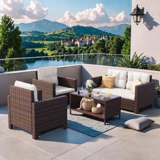 Rattan Patio Furniture Set 4 Piece Wicker Chairs And Sofa