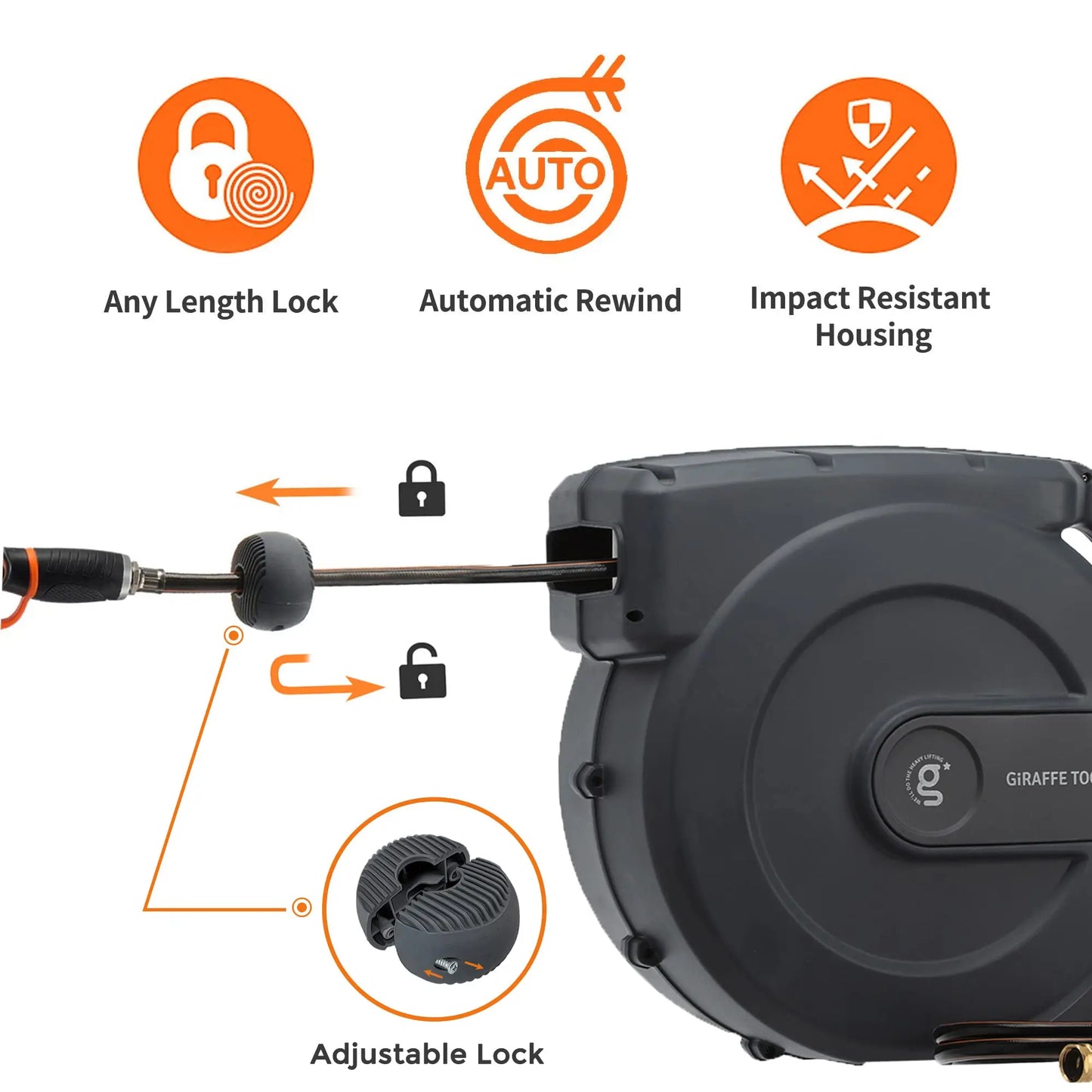 Giraffe Tools Retractable Garden Hose Reel Wall Mount