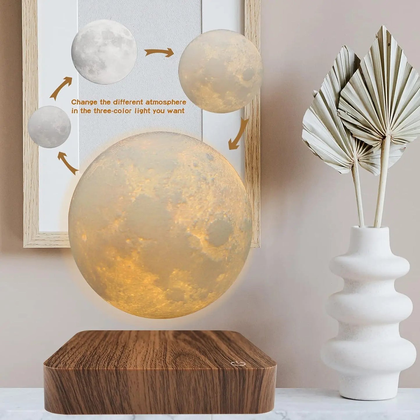 Mexllex Magnetic Floating Moon Lamp With Wooden Base LED Light