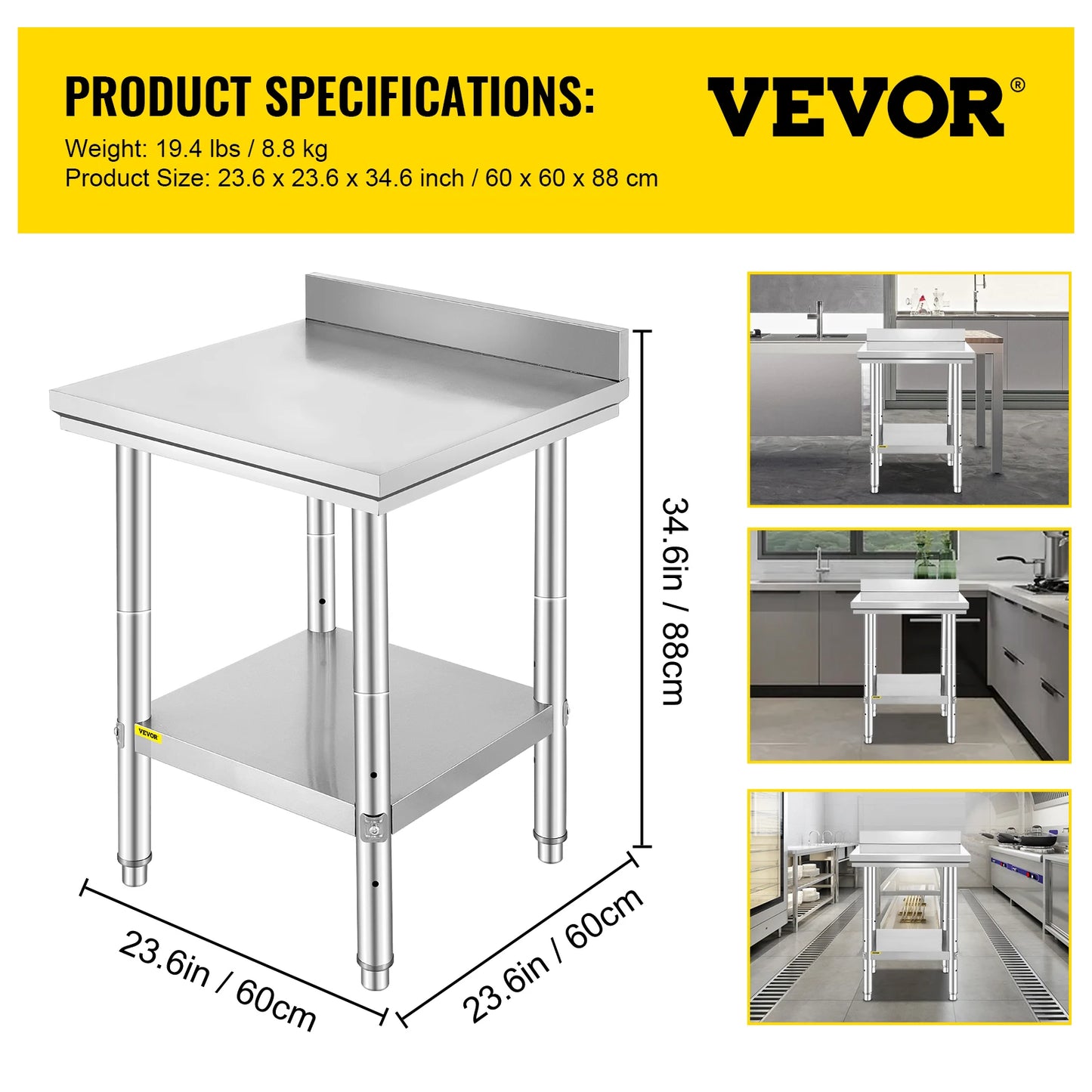 Commercial Kitchen Work Bench Stainless Steel Table With Undershelf