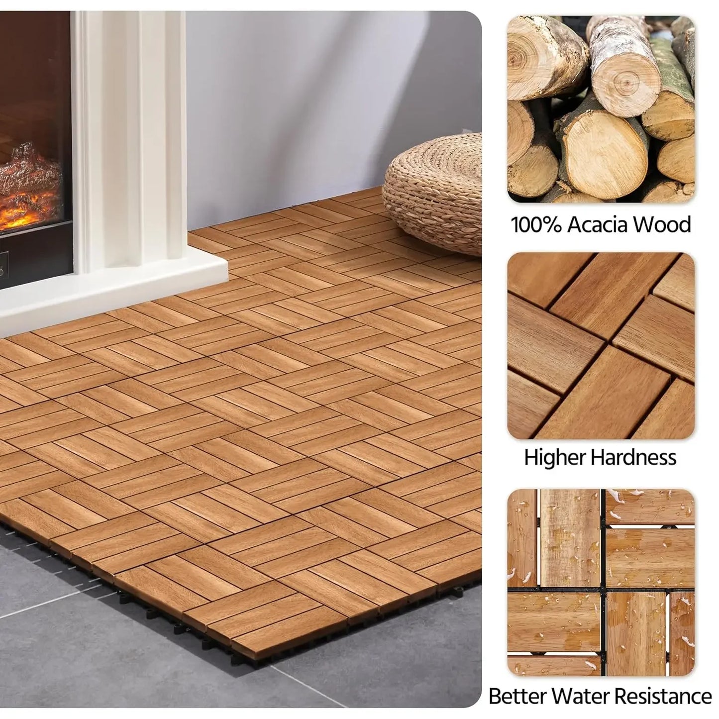 XMSJ Acacia Hardwood Interlocking Deck Tiles Waterproof