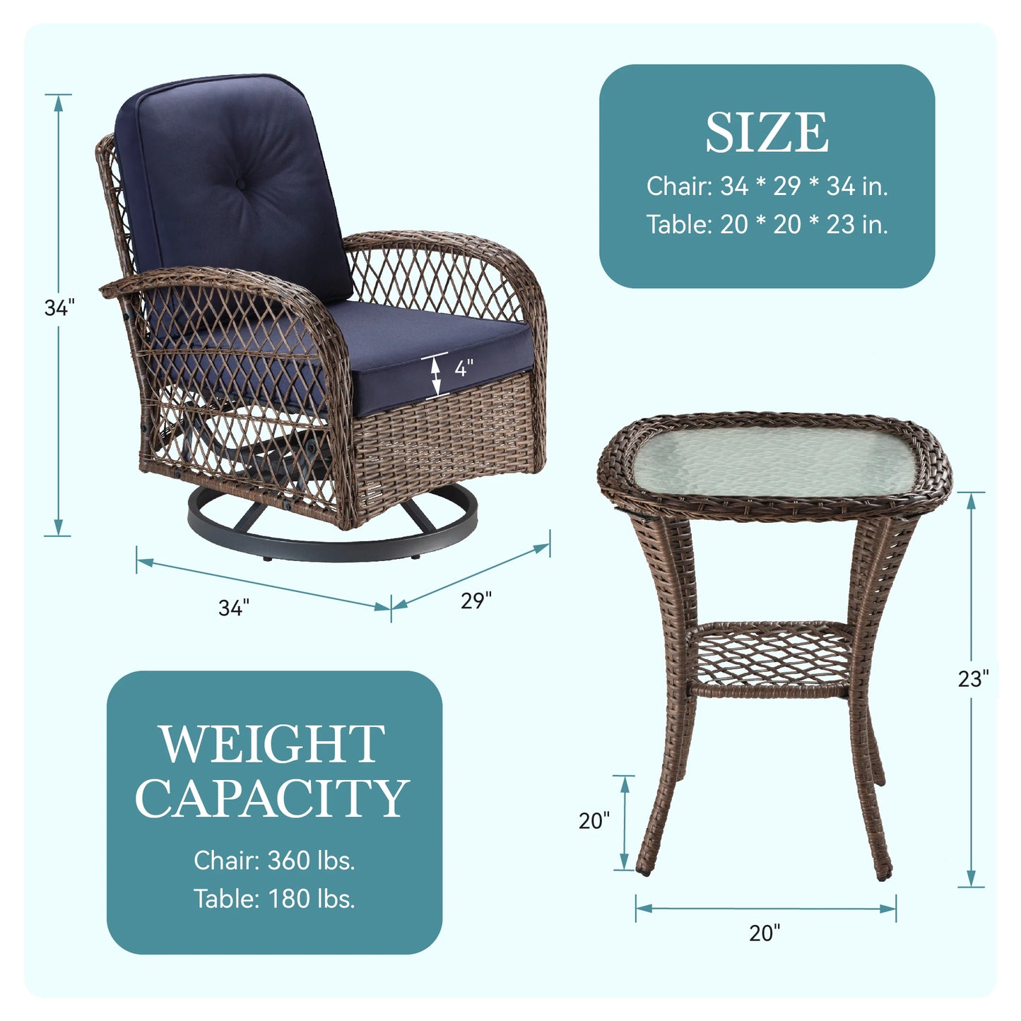 Outdoor Patio Furniture Set With Rotating Rocking Chairs