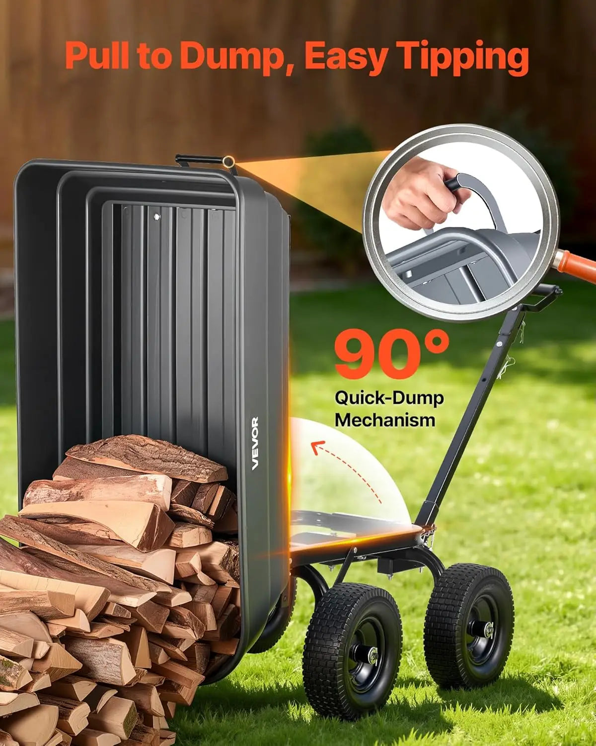 Poly Garden Cart Dump Wagon With 2-In-1 Convertible Handle