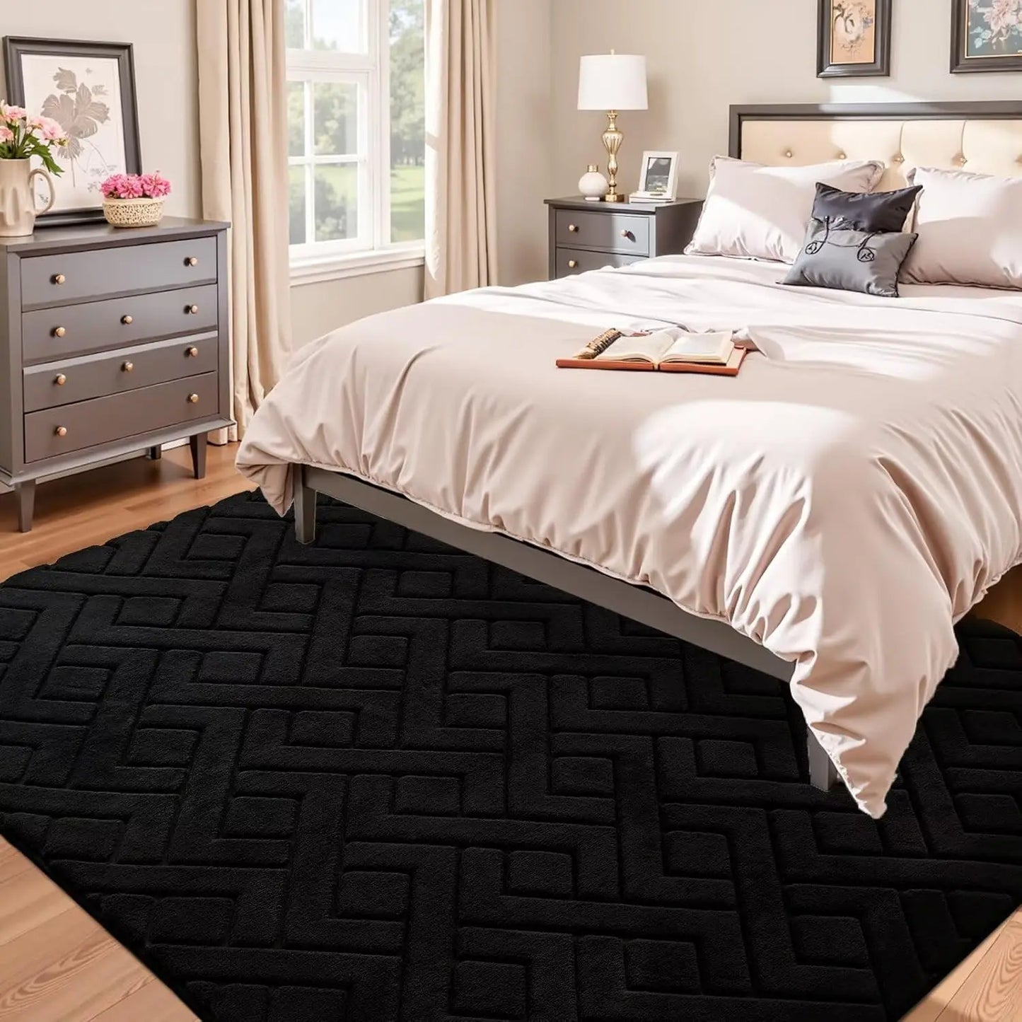 Geometric Shag Area Rug Non Slip Washable Living Room