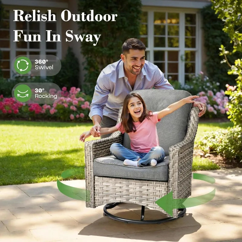 5 Piece Patio Furniture Set With Sofa And Swivel Chairs