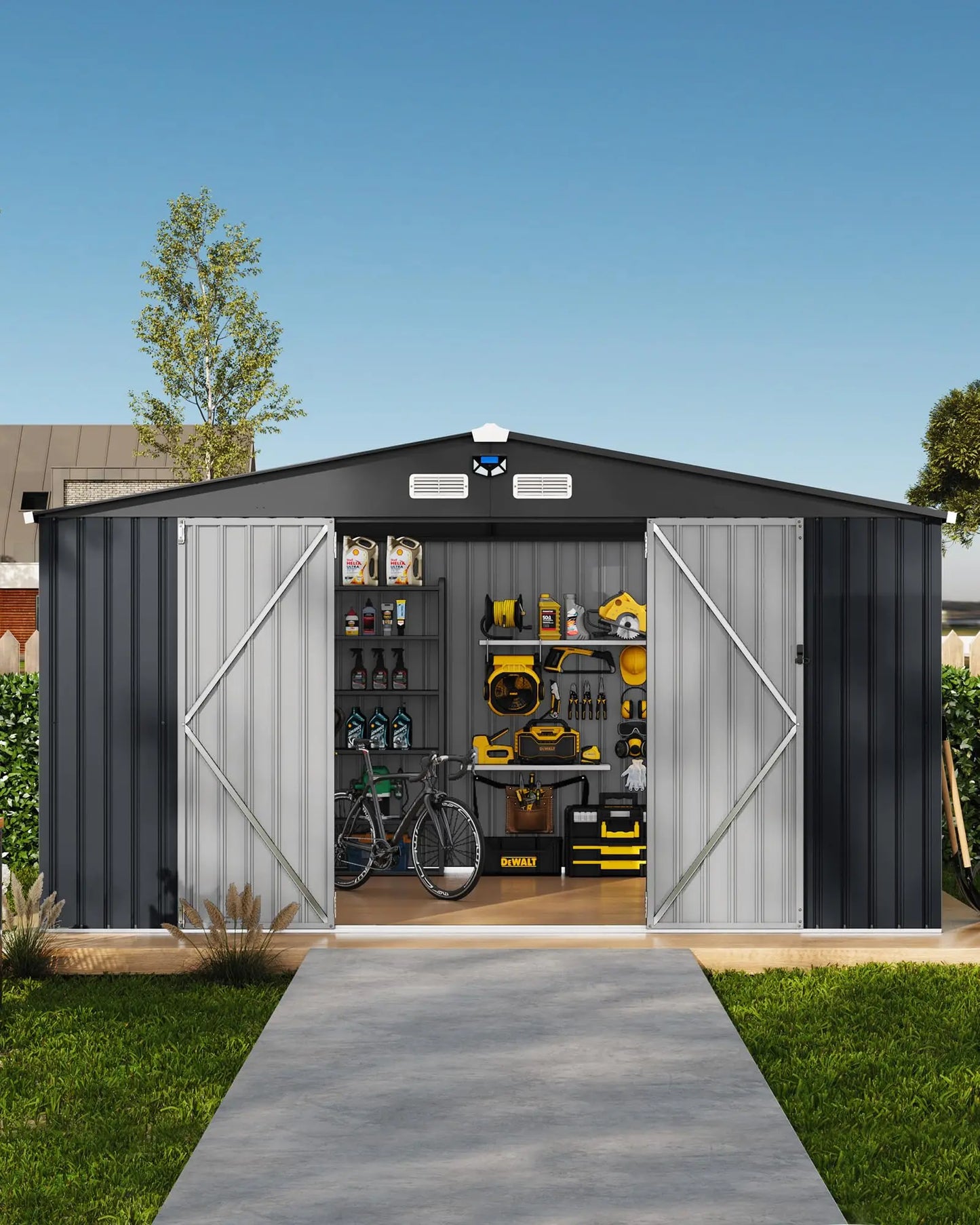 Metal Outdoor Storage Shed With Windows And Lockable Doors