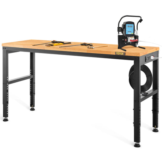 Woodworking Workbench With Adjustable Height Oak Wood Top