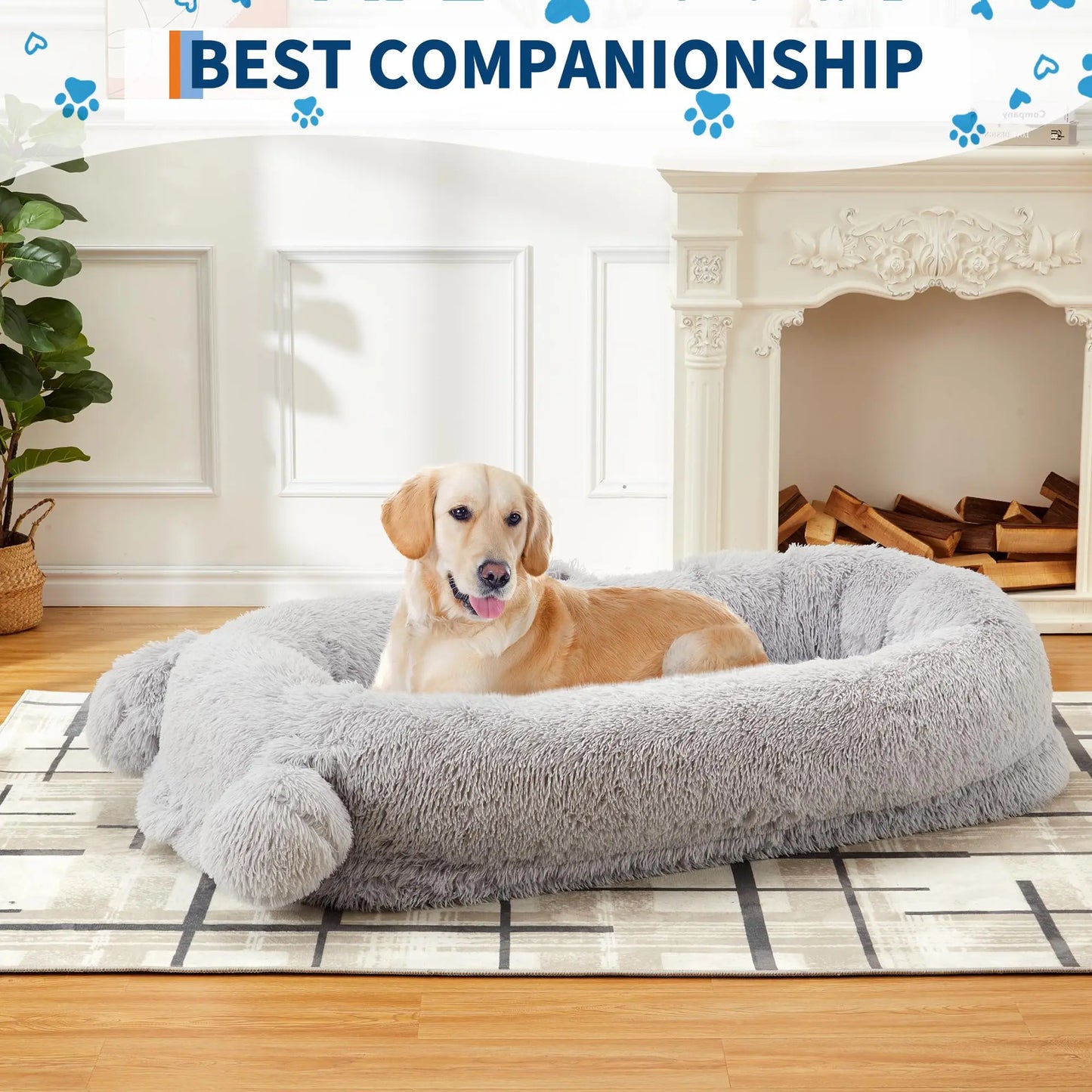 HiMISSCN Human Dog Bed With Removable Cover Pockets And Blanket