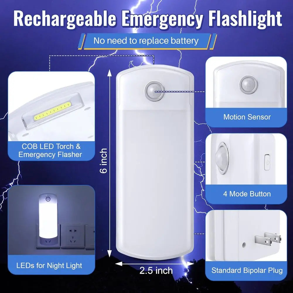 3 Pack LED Power Failure Lights With Motion Detection